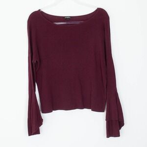 Express Womens Burgundy Bell Sleeve Boat Neck Knit Sweater Top Size M Minimalist